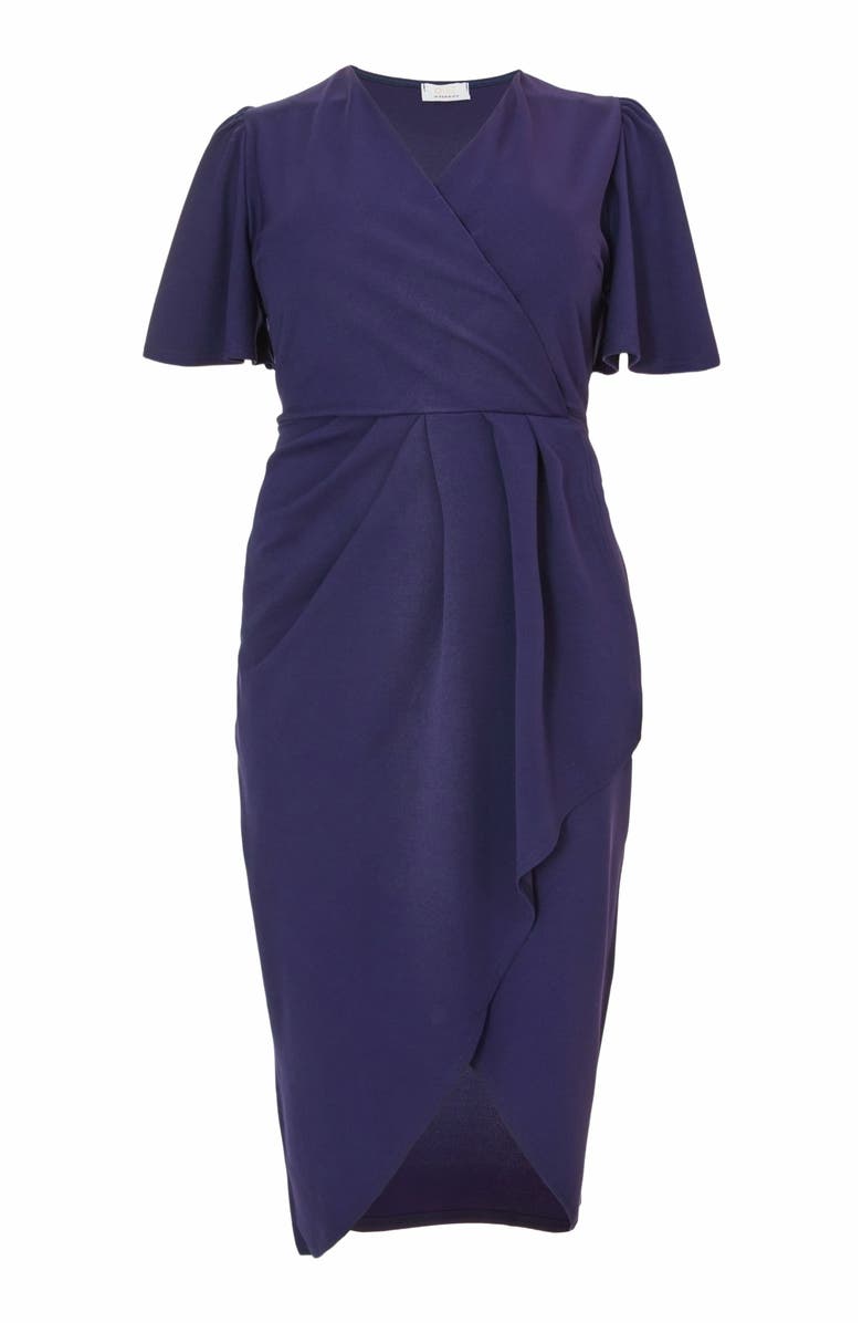 QUIZ Plus Size Scuba Crepe Short Sleeve Wrap Midi Dress, Alternate, color, 
