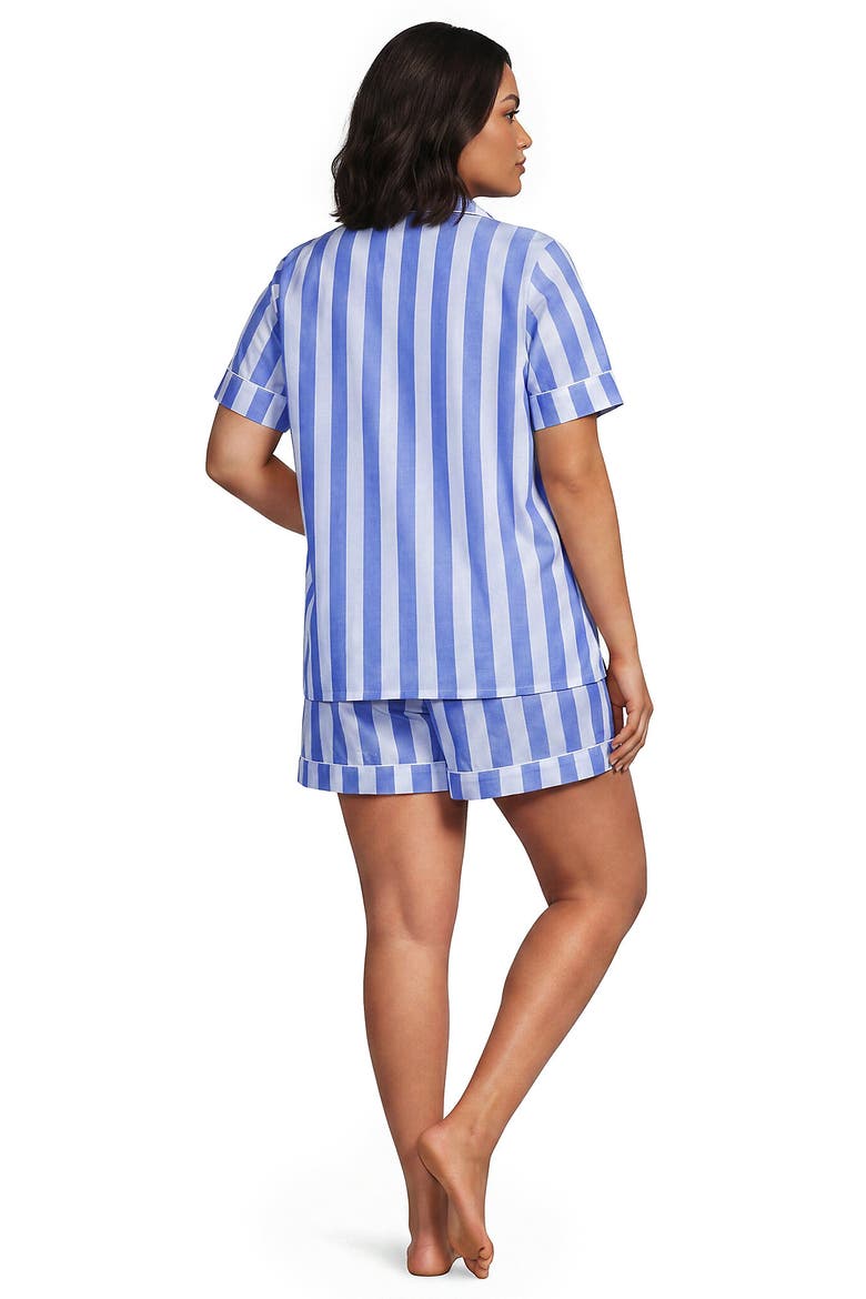 Poplin 2 Piece Pajama Set - Short Sleeve Shirt and Shorts, Alternate, color, Muted Cobalt Blue Large Stripe