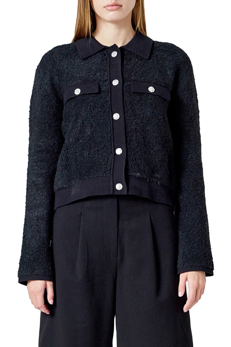Embellished Knit Jacket, Main, color, BLACK