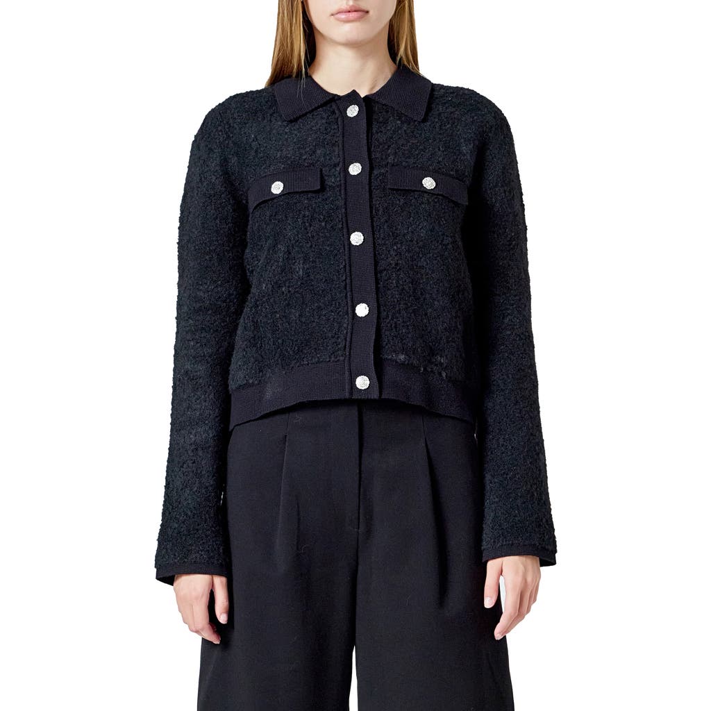 Endless Rose Embellished Knit Jacket In Blue