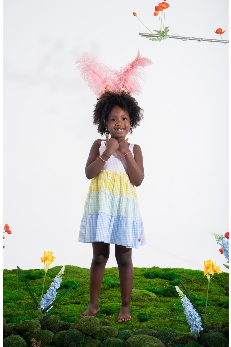 Kids' Gingham Colorblock Tiered Sundress, Alternate, color, WHITE