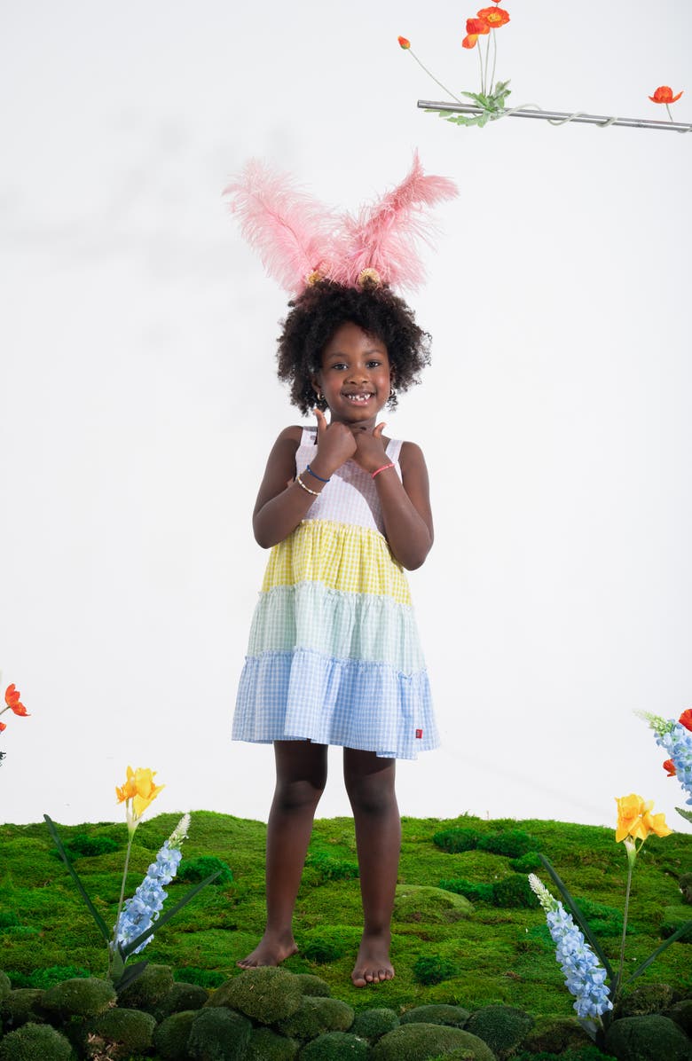 Magnetic Me Kids' Gingham Colorblock Tiered Sundress, Alternate, color, 