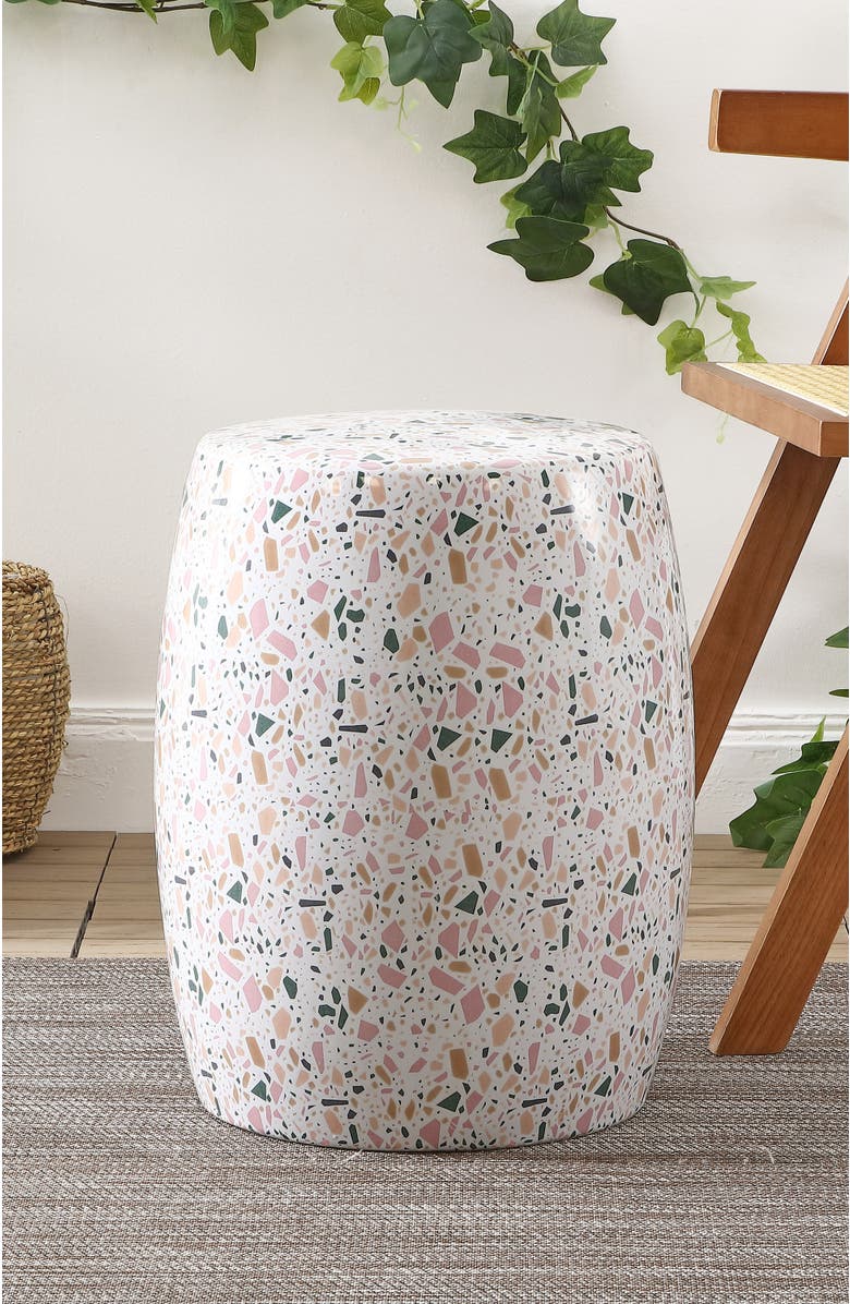 JONATHAN Y Chiara 17.5" Terrazzo Ceramic Garden Stool, Alternate, color, White/Pink