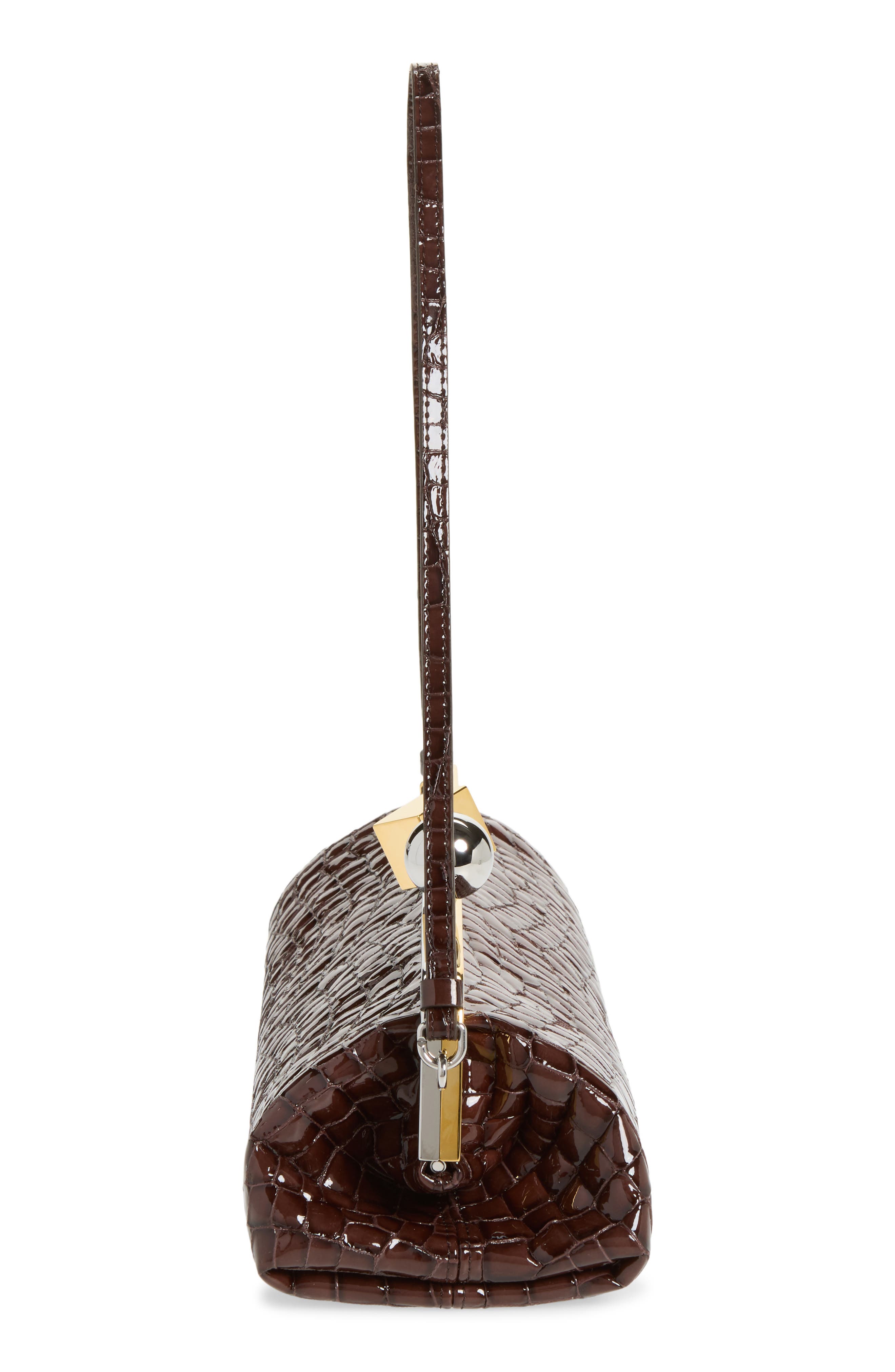 La Pochette Salon Croc Embossed Patent Leather Clutch, Alternate, color, BROWN 850