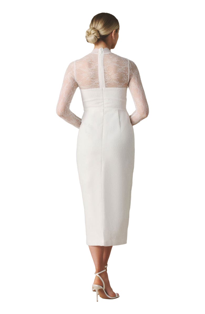 Six Stories Lace Sleeve Cup Detail Midi Dress, Alternate, color, White