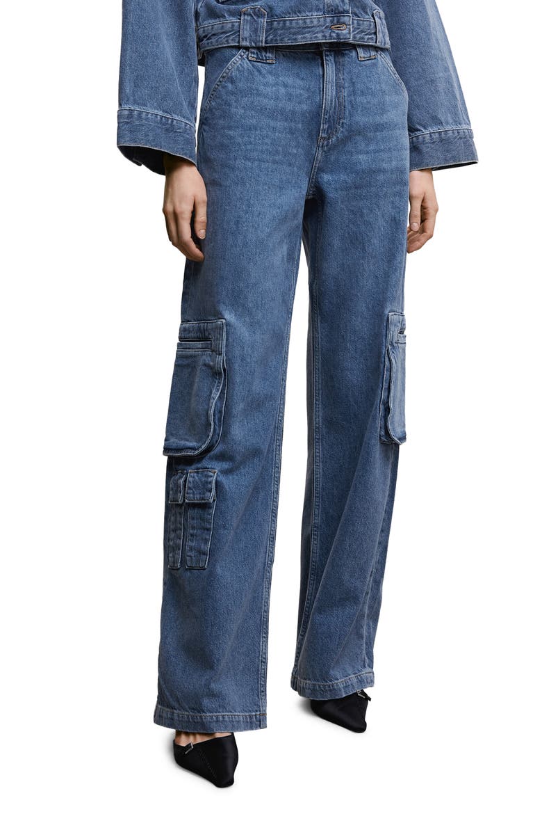 Straight Leg Cargo Jeans, Main, color, MEDIUM BLUE