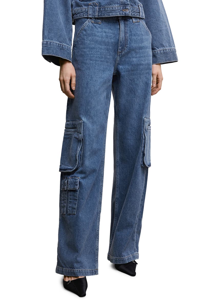 MANGO Straight Leg Cargo Jeans, Main, color,