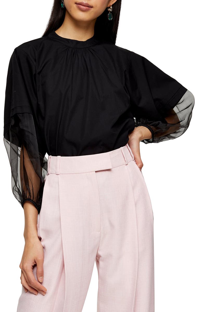 Topshop Organza Sleeve Blouse, Main, color,