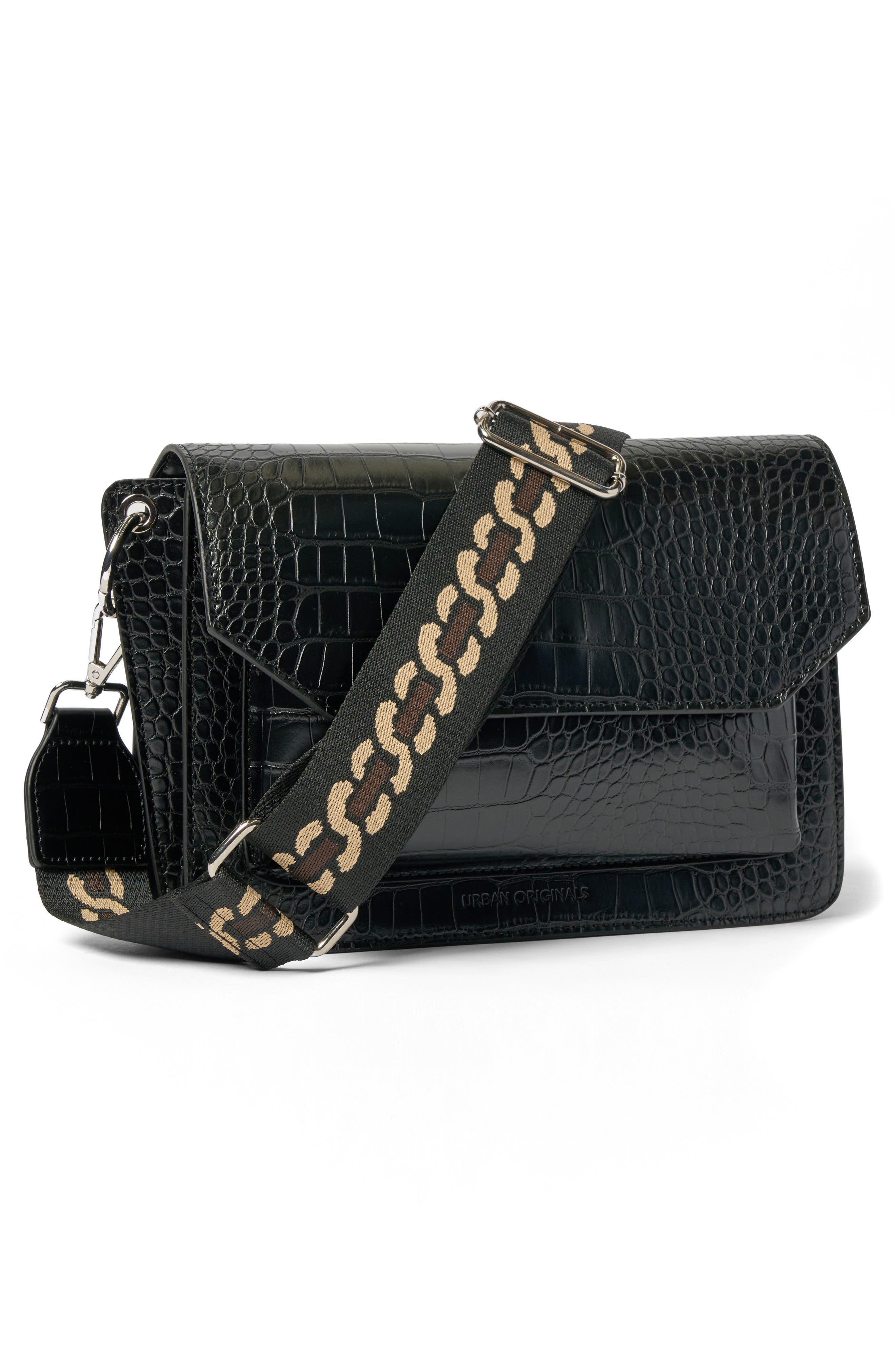 Urban Originals Au Revoir Croc Embossed Vegan Leather Crossbody Bag, Alternate, color, Black