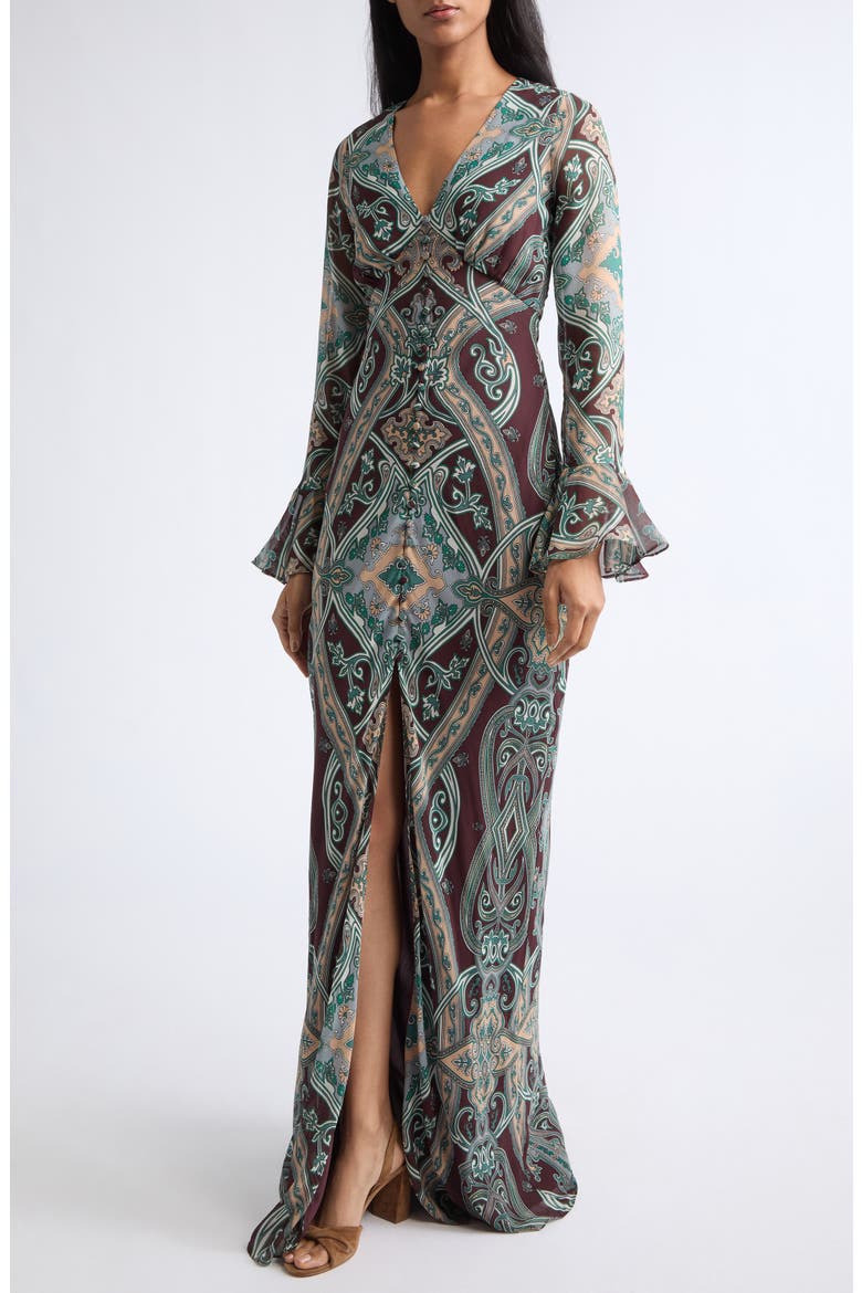 Daciana Long Sleeve Silk Dress, Alternate, color, RAISIN MULTI