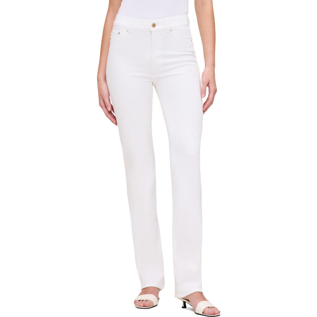 Shop Dl1961 Halle Straight Leg High Rise Instasculpt Jeans In White Dl Airbrushed
