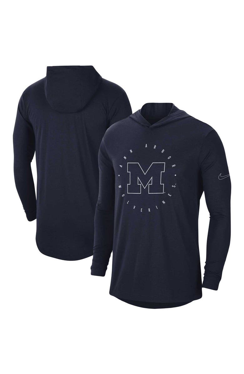 Nike Men's Nike Navy Michigan Wolverines Campus Tri-Blend Performance Long Sleeve Hooded T-Shirt, Alternate, color, 