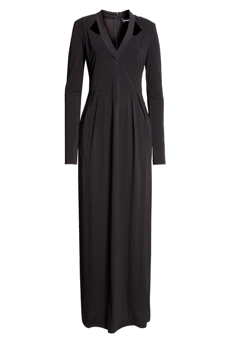 Cutout Long Sleeve Gown, Alternate, color, SOLID BLACK