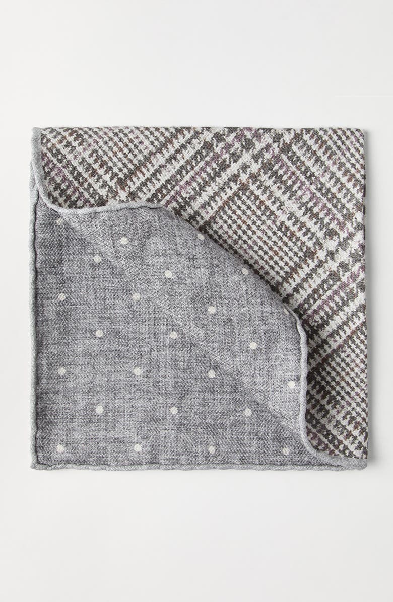 Brunello Cucinelli Prince of Wales pocket square, Alternate, color, Light Grey