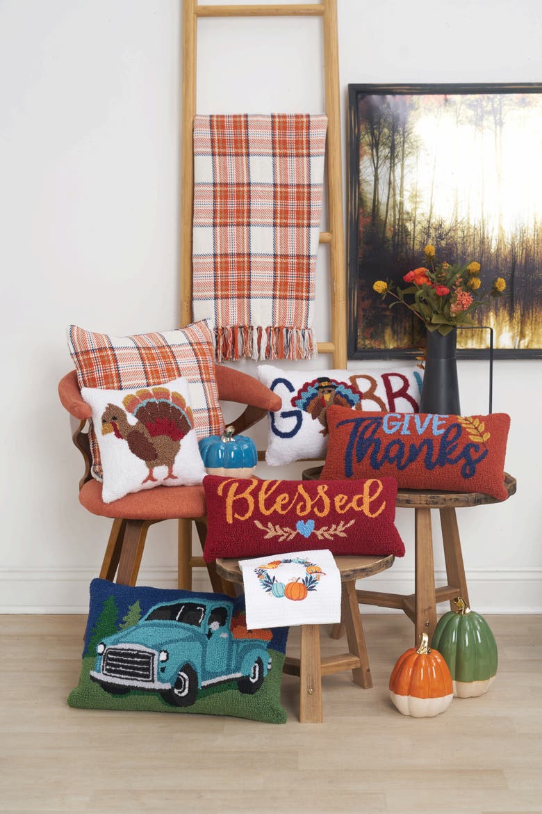 Pumpkin Truck Hooked Pillow, Alternate, color, Blue