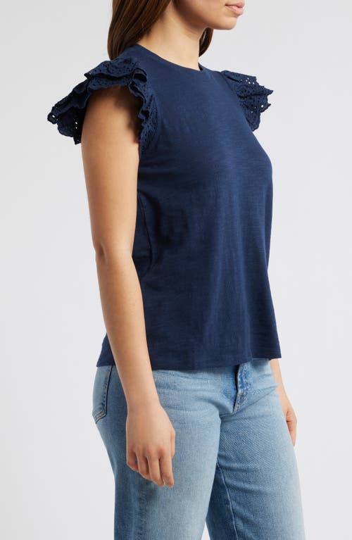 Shop Caslonr Caslon(r) Mixed Media Eyelet Sleeve T-shirt In Navy Blazer