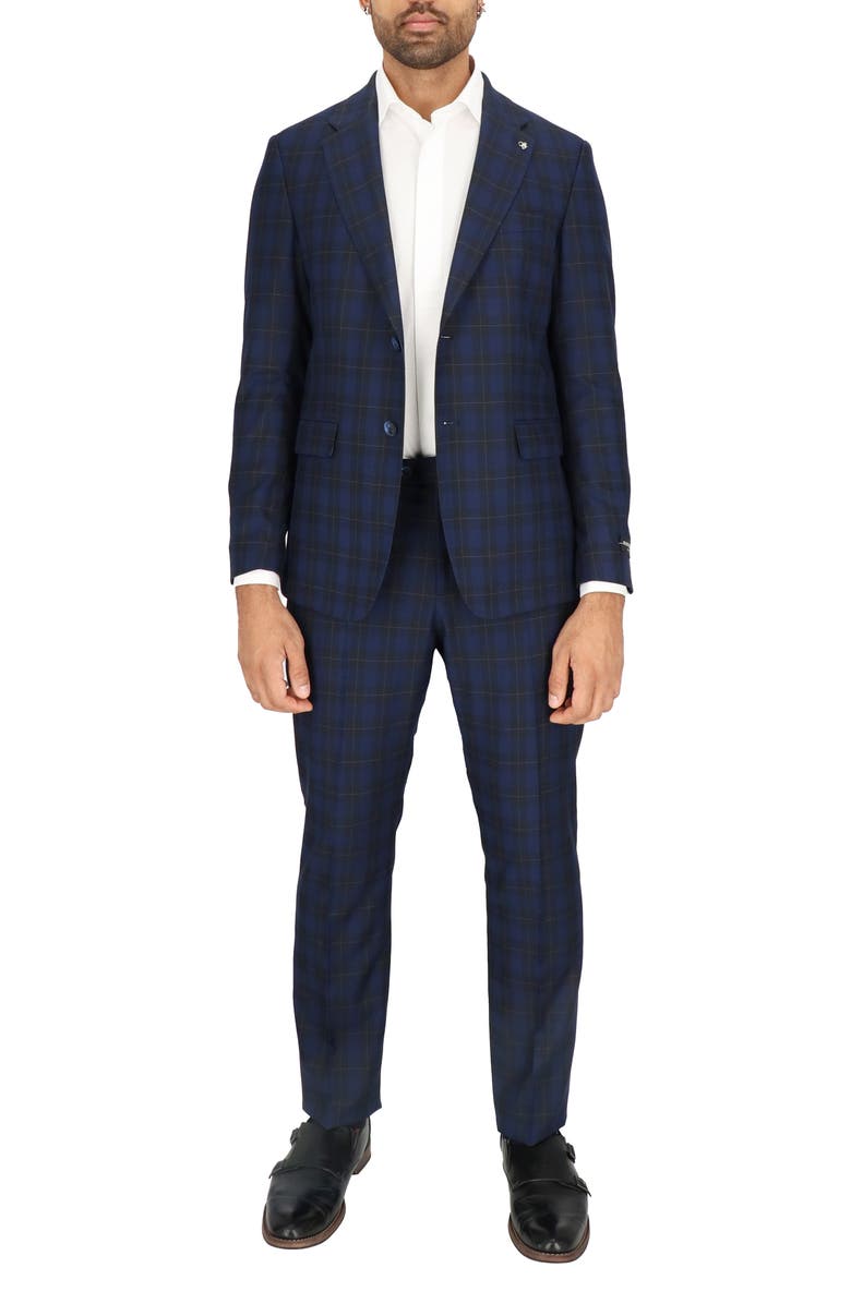 Scotch & Soda Modern Fit Navy Plaid Two-Piece Suit, Alternate, color, Navy Plaid