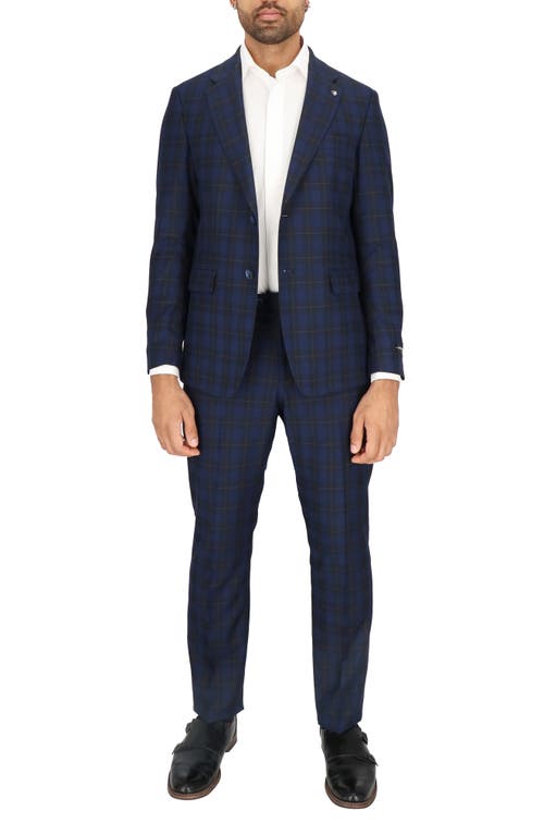 Scotch & Soda Regular Fit Navy Shadow Check Wool Suit In Navy Plaid