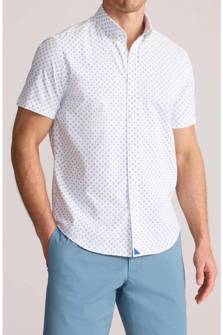 Short Sleeve Performance Button-Up Shirt, Main, color, GREEN BLUE