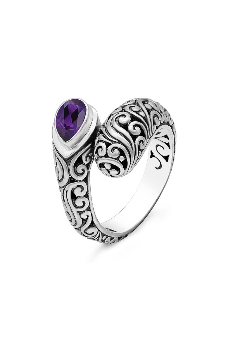 Amethyst & Sterling Silver Bali Filigree Ring, Alternate, color, SILVER / PURPLE