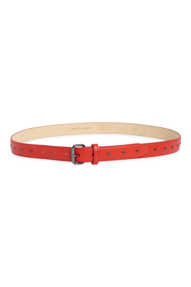 Stud Leather Belt, Main, color, POPPY