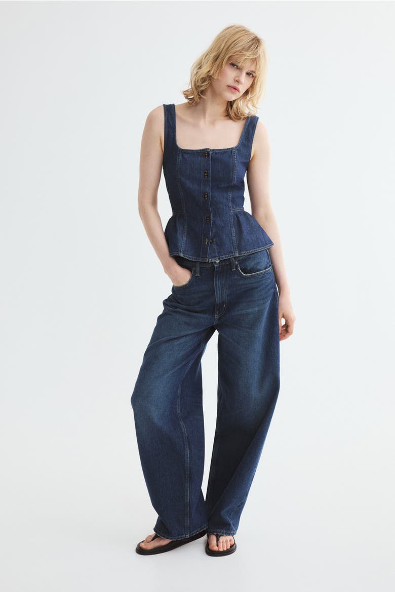 Denim Peplum Top, Alternate, color, Dark denim blue