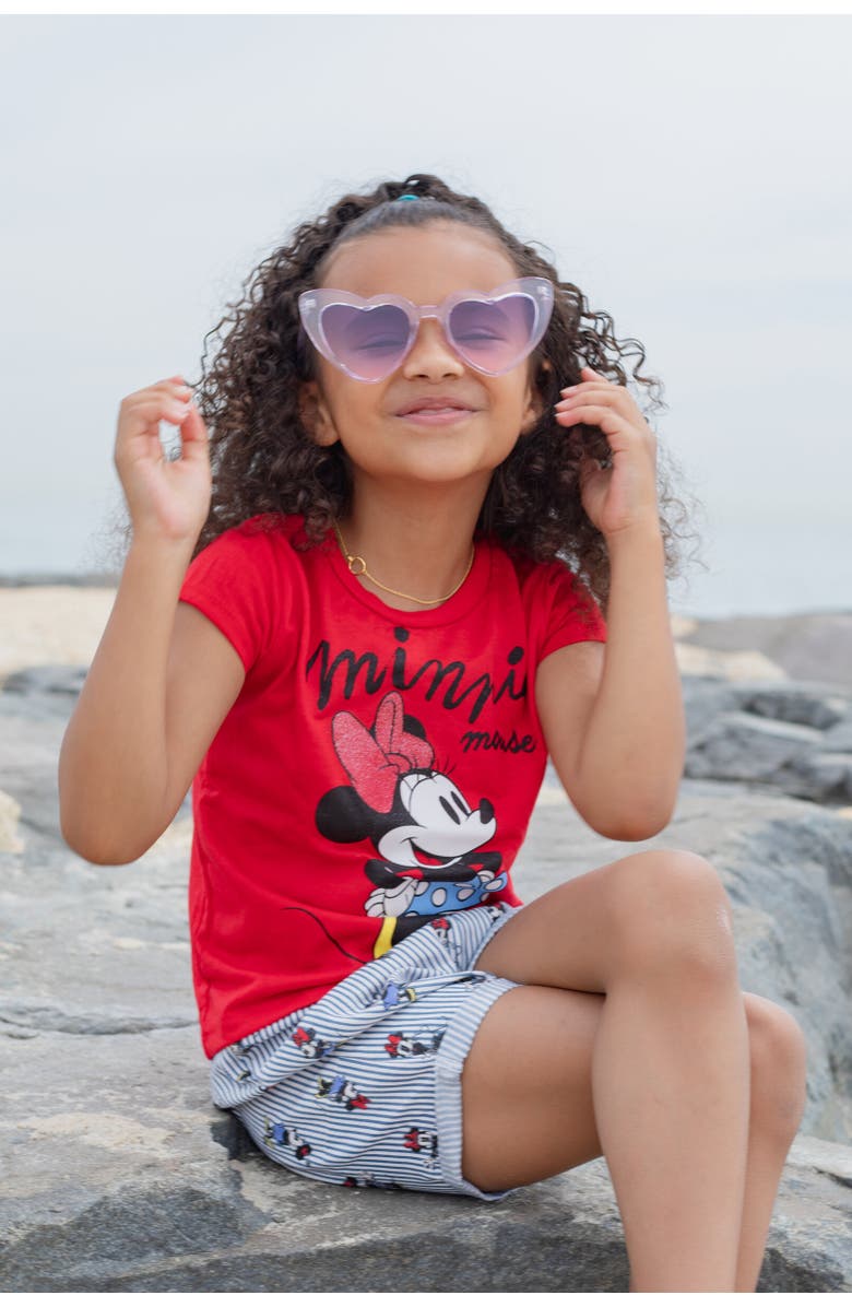 Disney T-Shirt & Chambray Shorts Set, Alternate, color, Red Pin Stripes