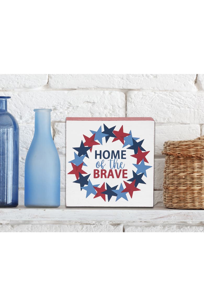 "Home of the Brave" Decorative Shelf Block Figurine 4.75", Alternate, color, White