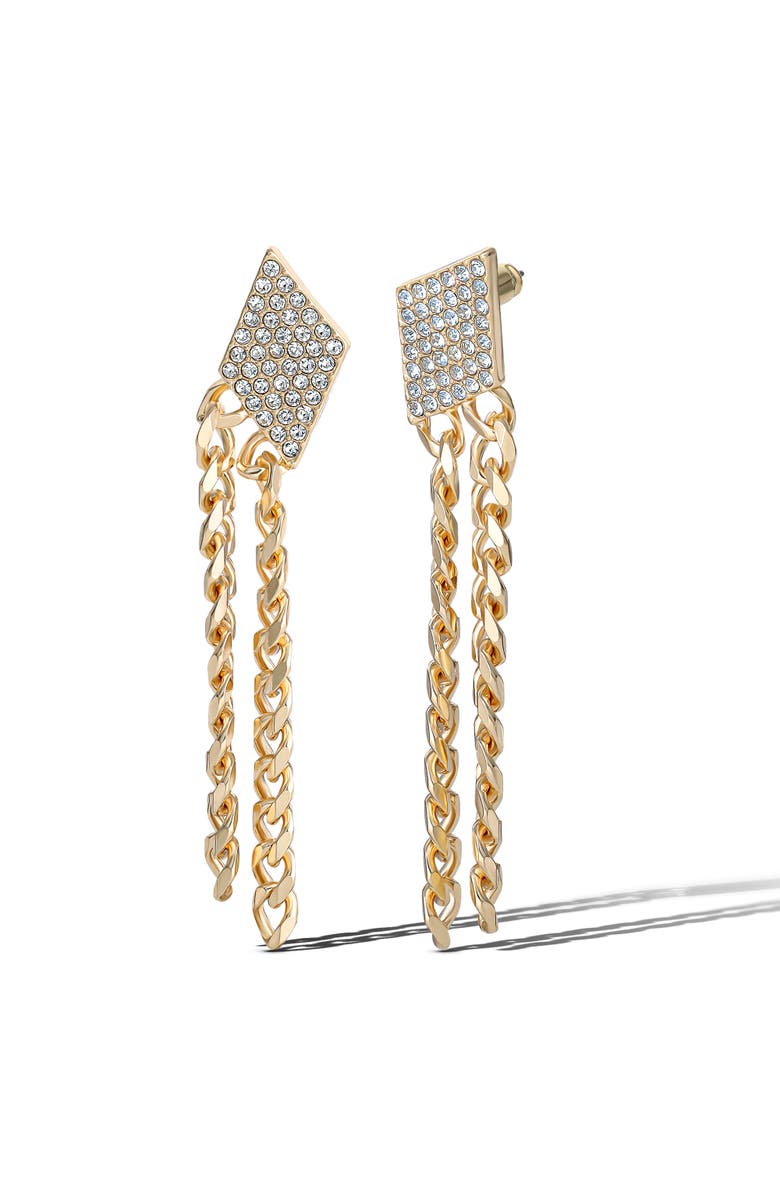 Jessica Simpson Gold-Tone Chain Fringe Dangle Earrings with Crystal Accents, Main, color, Gold Tone