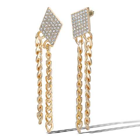 Gold-Tone Chain Fringe Dangle Earrings with Crystal Accents