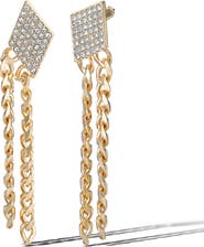 Jessica Simpson Gold-Tone Chain Fringe Dangle Earrings with Crystal Accents