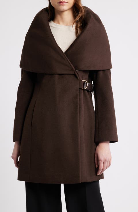 Hooded Wool Blend Belted Coat