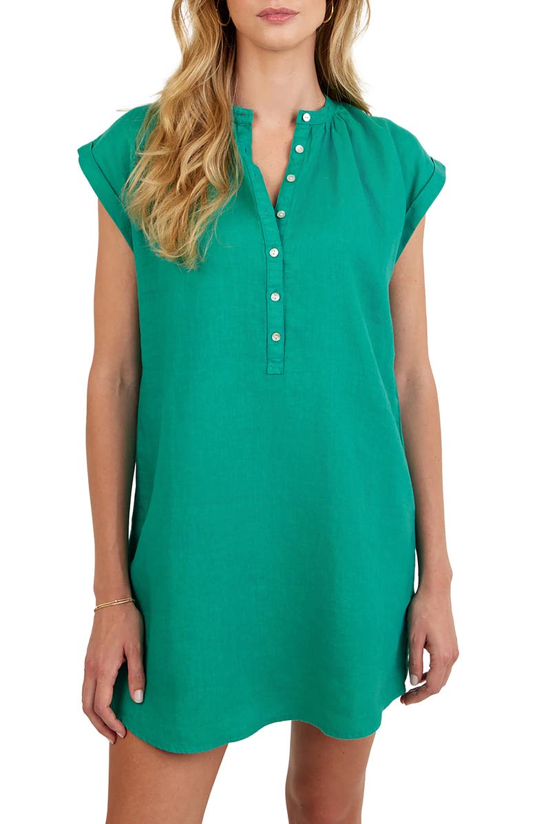 Bella Dahl Cap Sleeve Linen Henley Minidress, Alternate, color, Aqua Green
