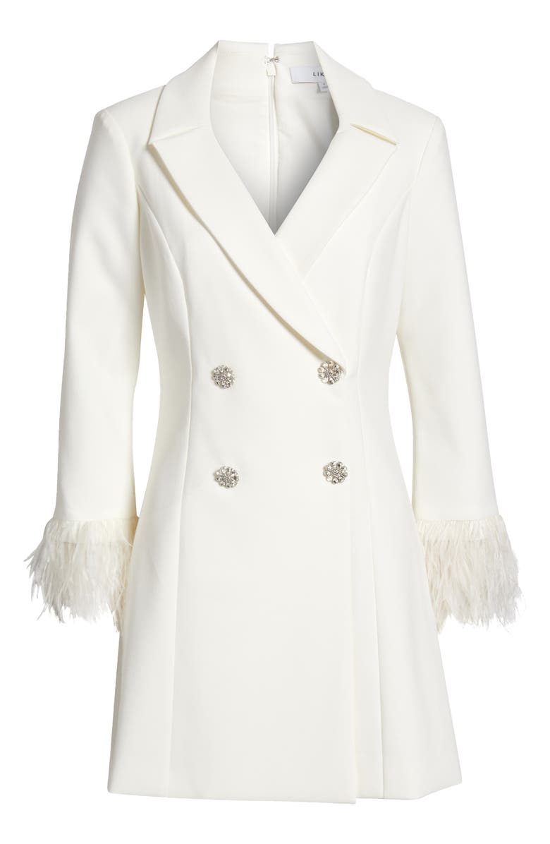 LIKELY Gloria Feather Double Breasted Long Sleeve Blazer Minidress, Alternate, color,
