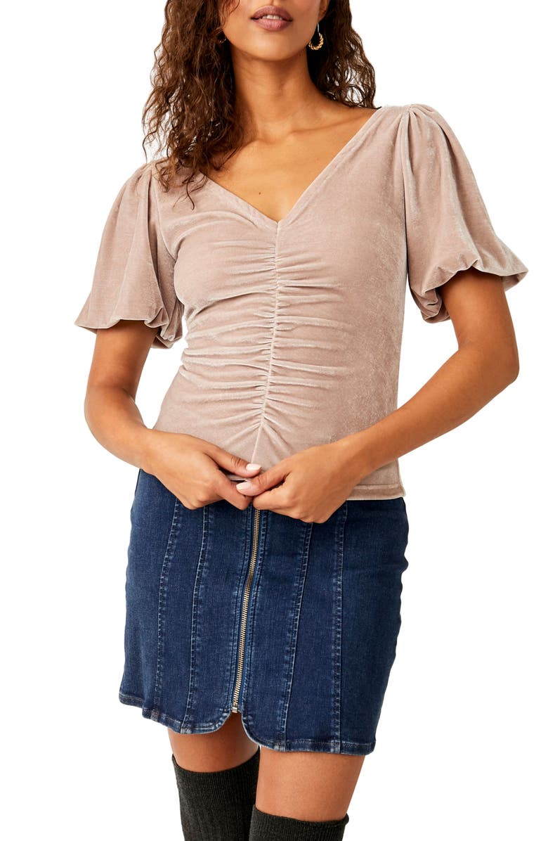 Free People Ruched Velvet V-Neck Top, Main, color, 