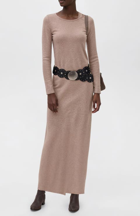 Cold Shoulder Long Sleeve Knit Maxi Dress