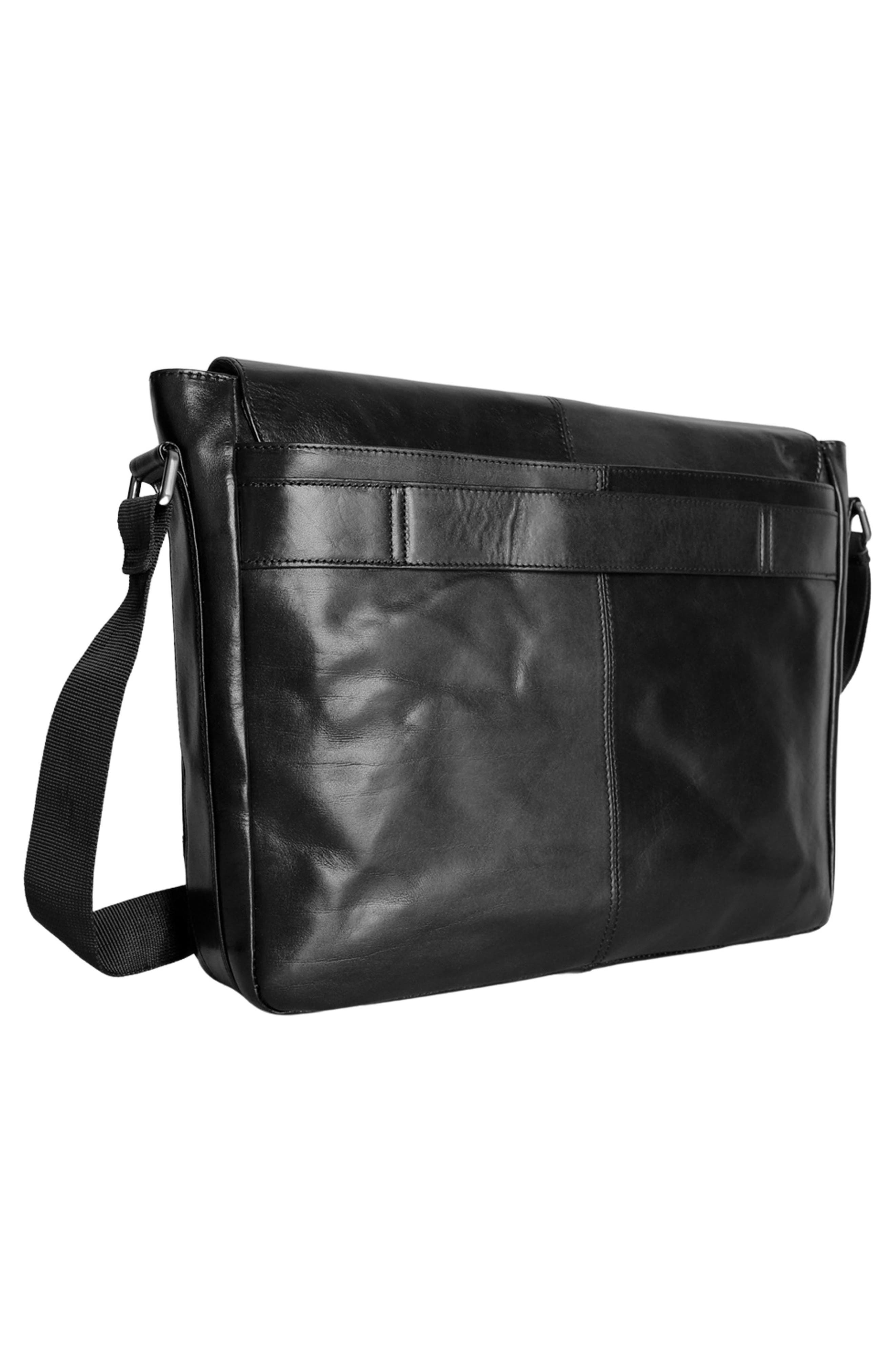 Leather Messenger Bag, Alternate, color, BLACK