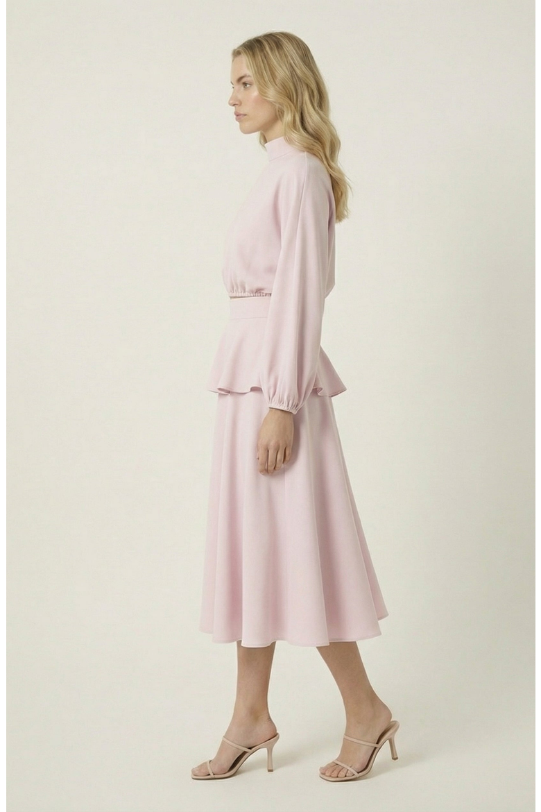 Mock Neck Peplum Top And Mini Skirt Set, Alternate, color, Pastel Pink