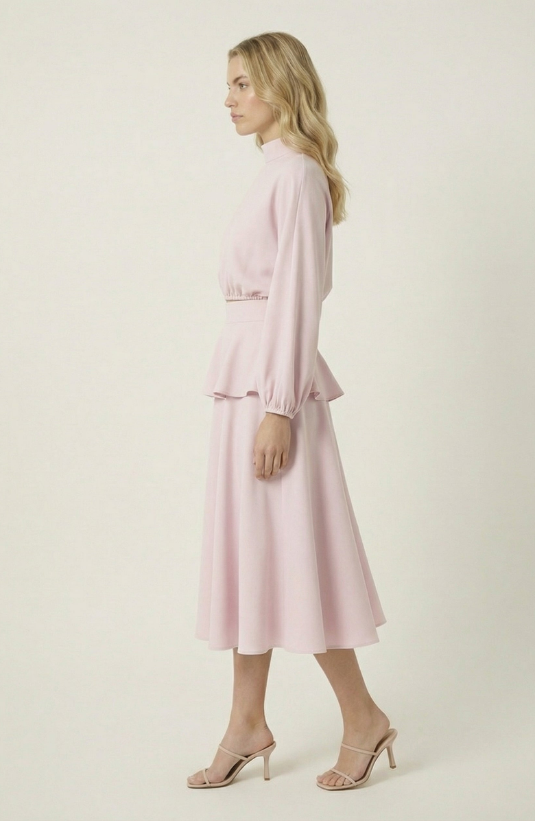 Modenaire Mock Neck Peplum Top And Mini Skirt Set, Alternate, color, Pastel Pink