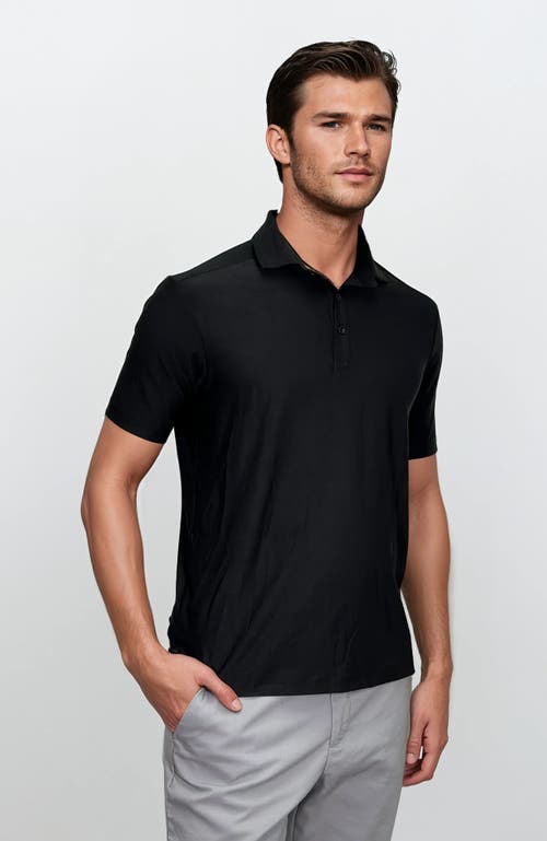 24sevenmen Wrinkle Resistant 3 Button Polo Shirt In Black