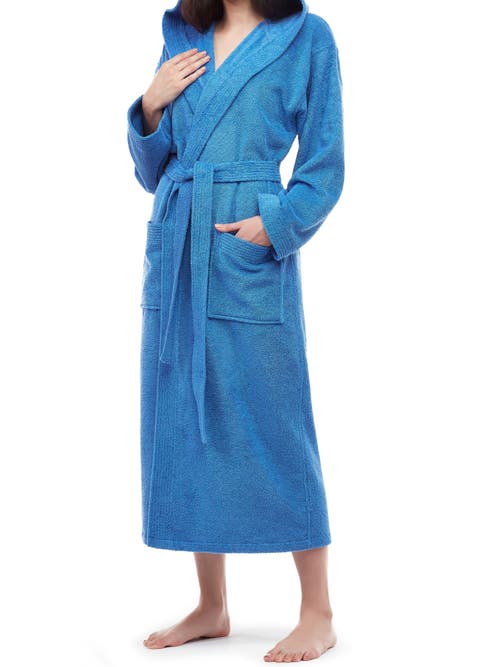 Arus Paradise Womens Hooded Cotton Bath Robe In Blue