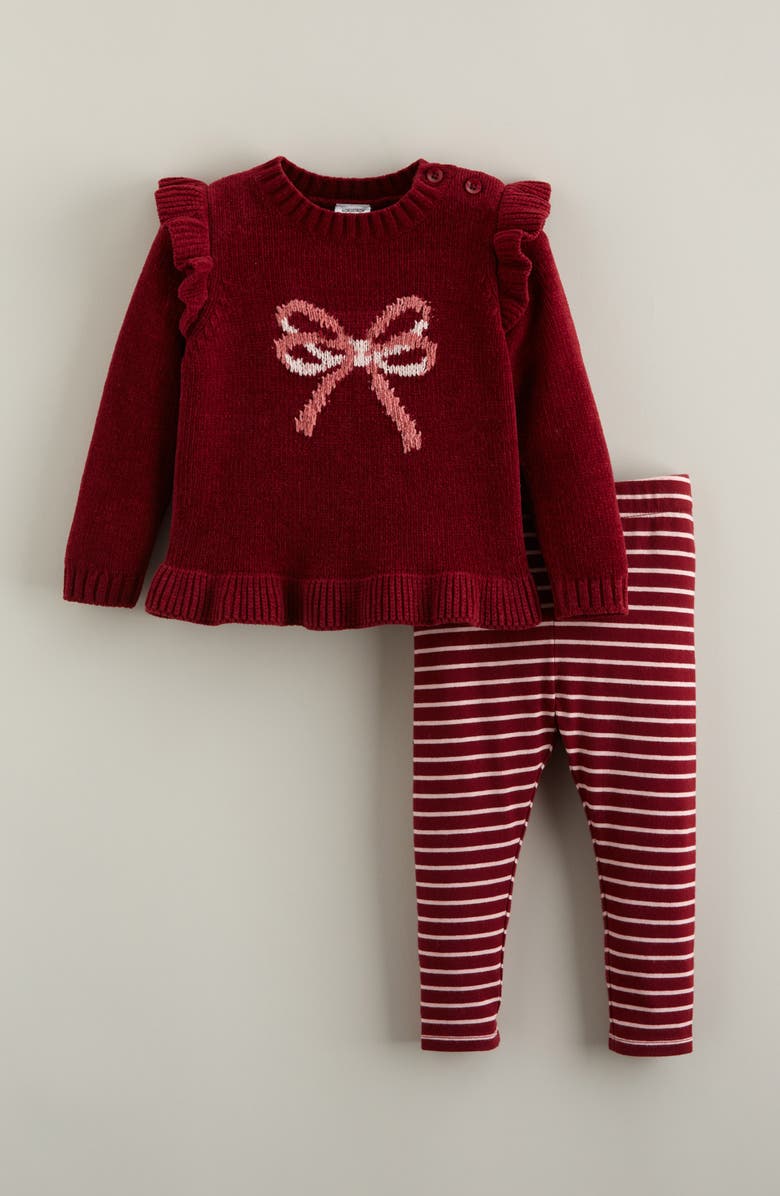 Nordstrom Icon Ruffle Sweater & Leggings Set, Main, color, Red Grape Bow- Pink Lotus