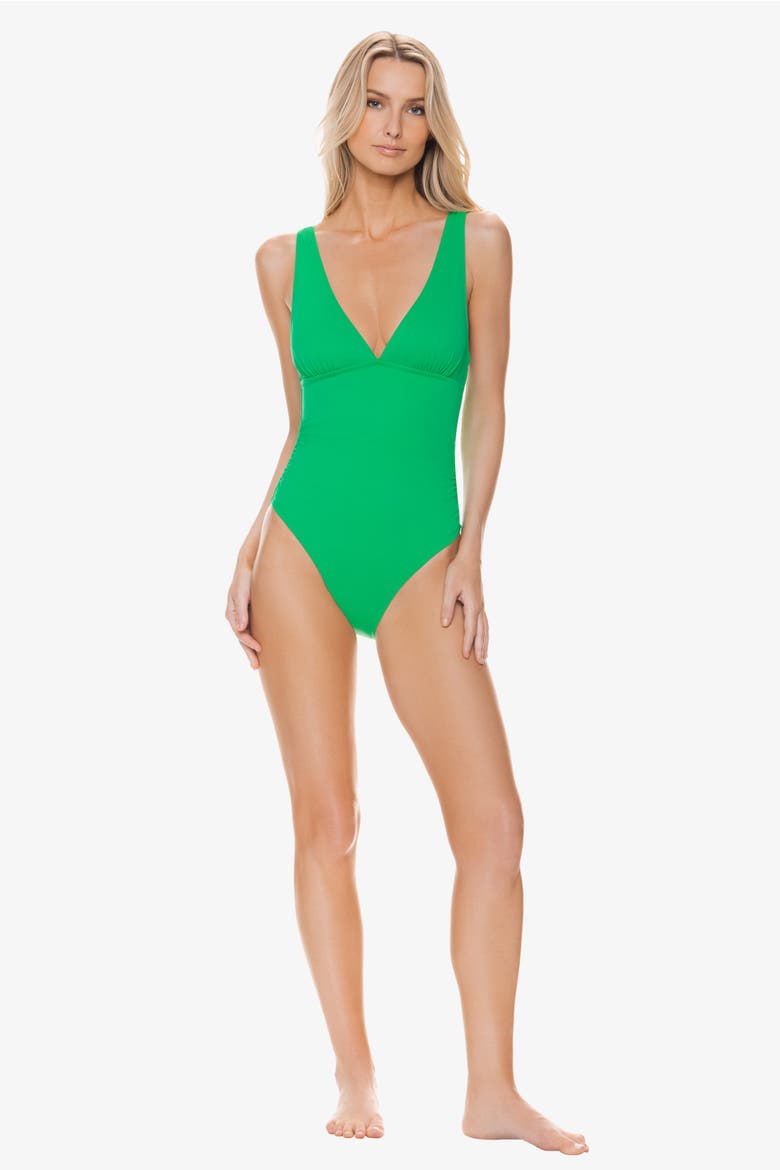Olivia One-Piece, Alternate, color, Chevron Textured Kelly Green