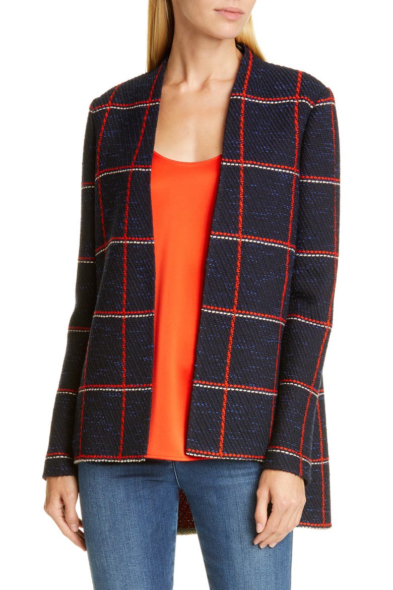 Maritime Plaid Knit High/Low Jacket, Main, color, NAVY/ GERANIUM MULTI