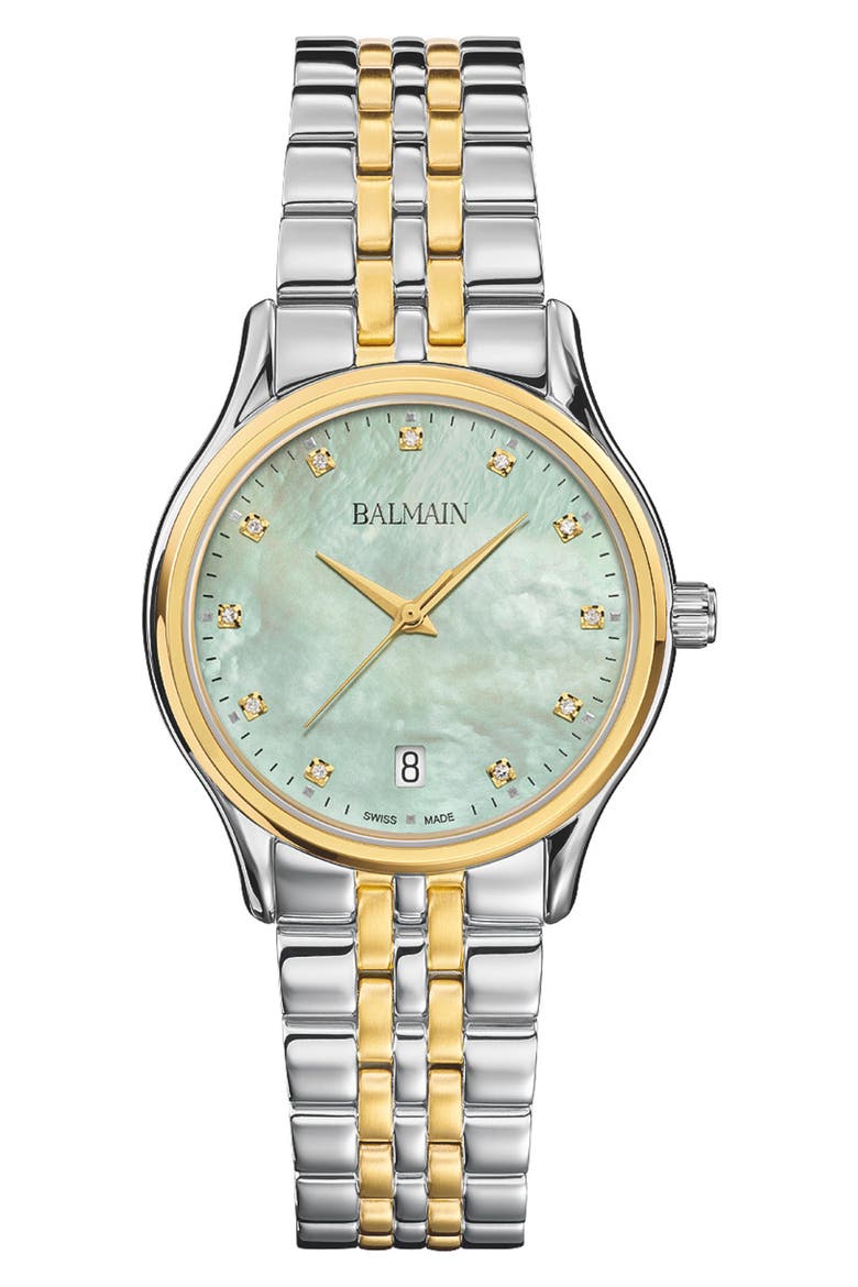 Beleganza Mother-of-Pearl & Diamond Two-Tone Bracelet Watch, 32mm, Main, color, BICOLOR STAINLESS STEEL
