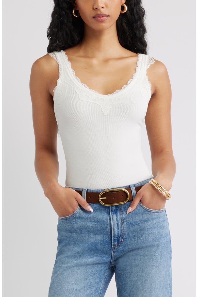 Lace Trim Ribbed Tank, Main, color, IVORY