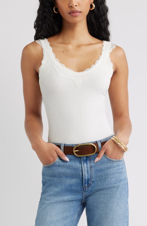 Lace Trim Ribbed Tank