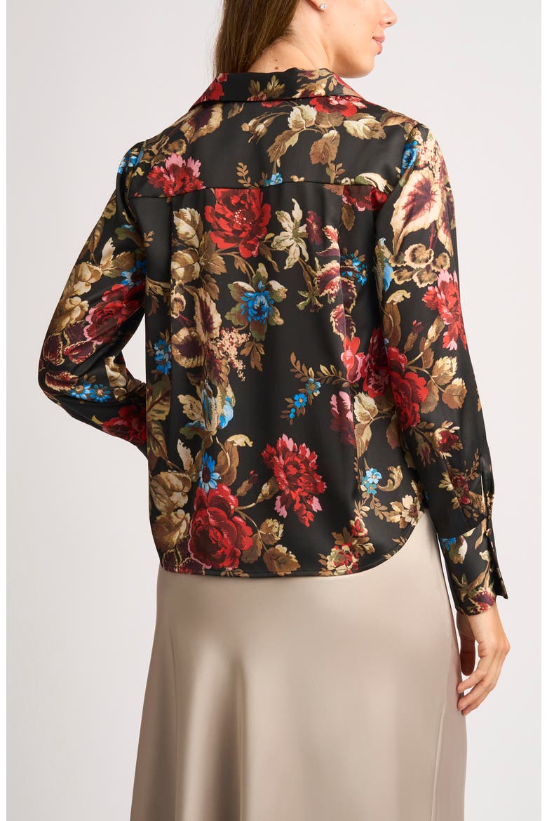 Floral Split Neck Top, Alternate, color, RICH BLACK 060