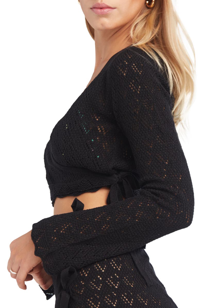 Capittana Kaia Openwork Crochet Crop Cover-Up Sweater, Alternate, color, Black