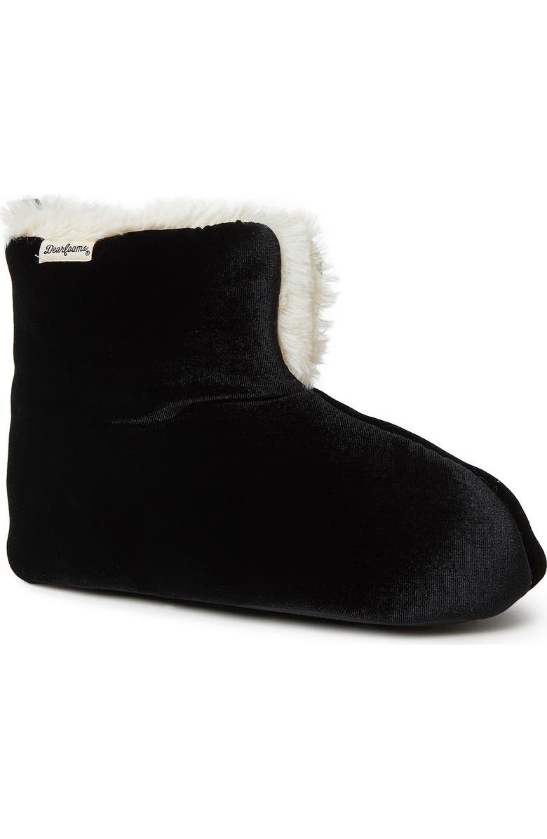 DEARFOAMS Zoey Holiday Velour Faux Fur Lined Bootie Slipper, Main, color,